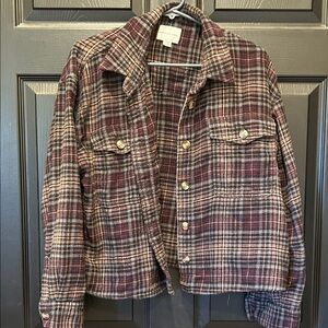 American Eagle Plaid Jacket in Burgundy and Tan